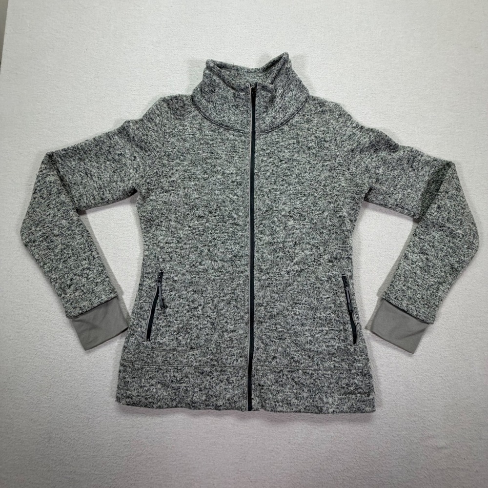 Eddie Bauer Fleece Jacket Womens Medium Excellent Gray Sweater Knit Full‎ Zip